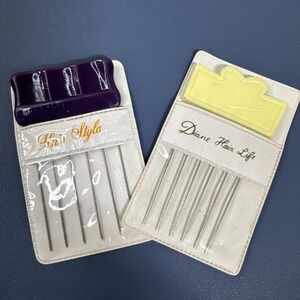 VTG Diane Hair Lift Pick Lot 2 Metal Pick Purple Wht Plastic Case 4" Hong Kong